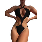 Damen Einteiler Badeanzug mit tiefem V-Ausschnitt und trendigem Cut-Out-Design R&B