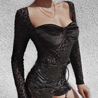 Damen Elegantes transparente Bodysuit mit zarter Leopardenmusterung R&B