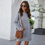Damen nan legeres Sweatshirt-Kleid mit Rundhalsausschnitt geradem Schnitt und langen Ärmeln R&B