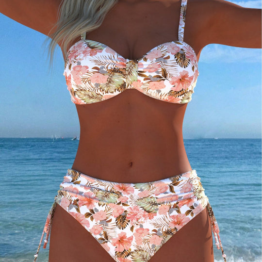 Damen Wickel-Bikini-Set mit floralem Design und hohem Bund R&B