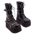 Damen Plateau-Stiefel mit robusten Schnallen und hochwertiger Leder-Oberfläche R&B