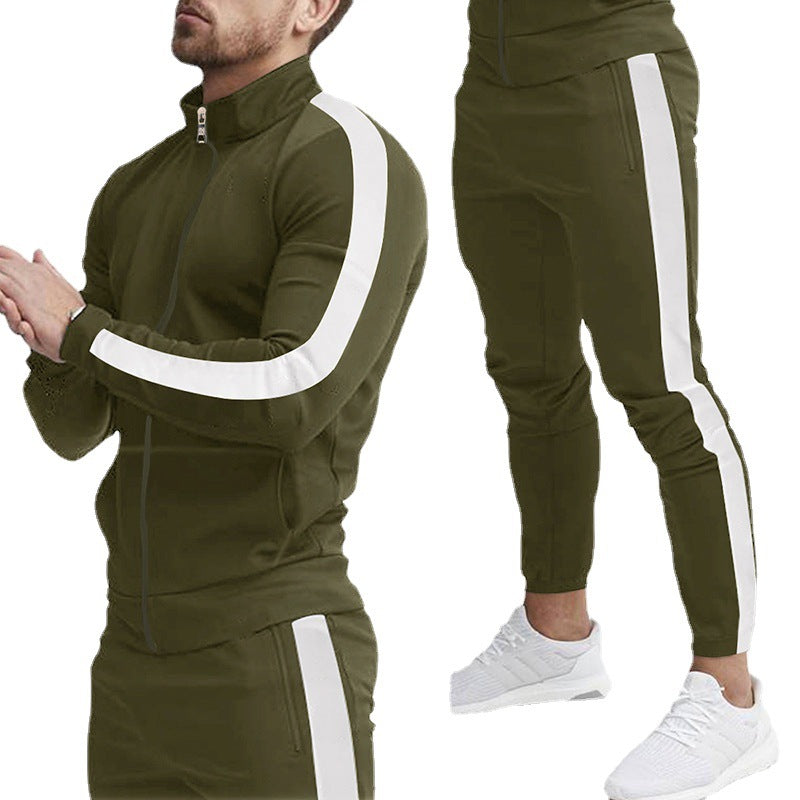 Herren Sportliches Trainingsanzug-Set mit hochgeschlossenem Reißverschluss und Streifen-Details R&B