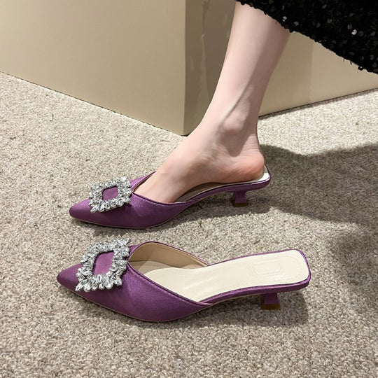 Damen elegante Slingback-Mules mit funkelndem Schmuckdetail R&B