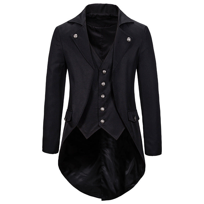Herren eleganter Steampunk-Sakko mit asymmetrischem Schnitt und edlen Details R&B