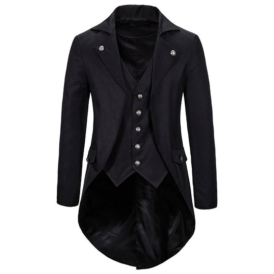 Herren eleganter Steampunk-Sakko mit asymmetrischem Schnitt und edlen Details R&B