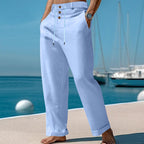 Herren nan weite Leinen-Relaxhose mit hoher Taillenblende, Kordelzug und Umschlag R&B