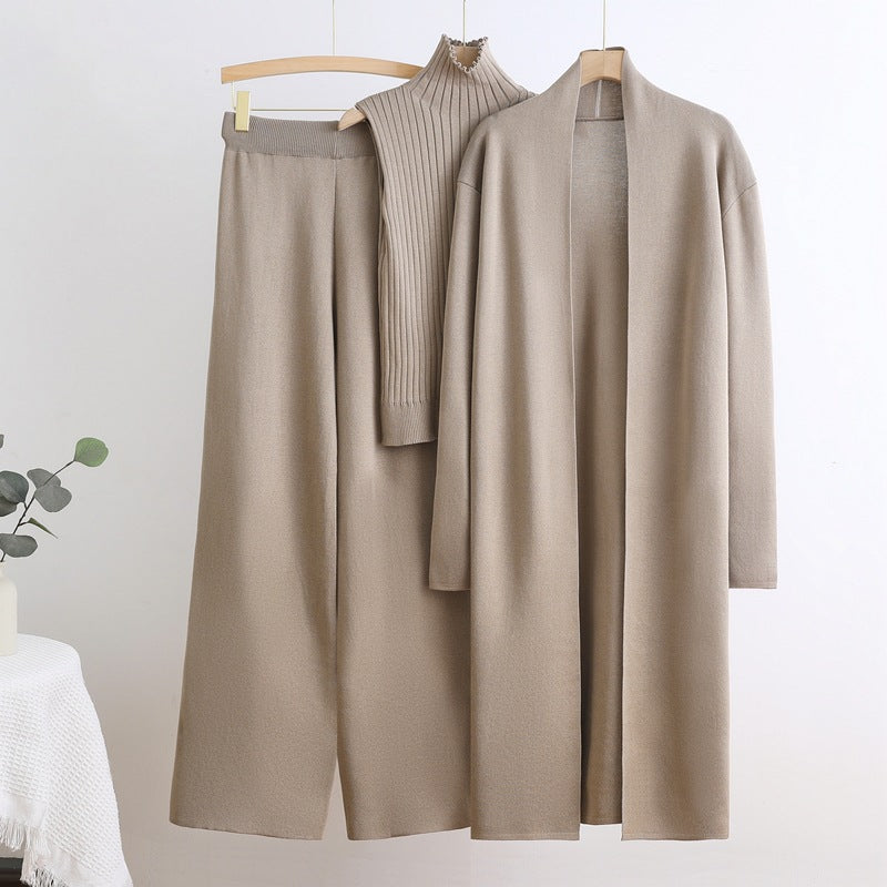 Damen gemütliches Strick-Loungewear-Set mit langem Cardigan und Rippenshirts R&B