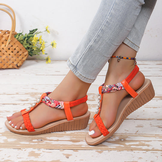 Damen Wedge-Sandalen mit trendy Riemchen und elegantem Schmuckdetail R&B