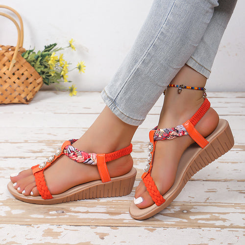 Damen Wedge-Sandalen mit trendy Riemchen und elegantem Schmuckdetail R&B