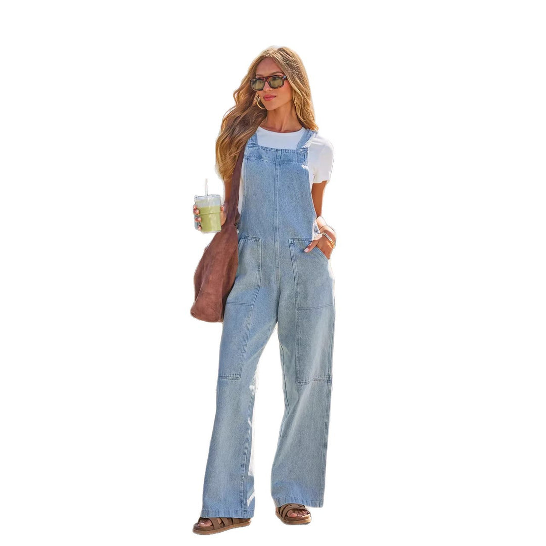 Damen Lässige Overall aus Denim mit weit geschnittenem Bein und praktischen Taschen R&B