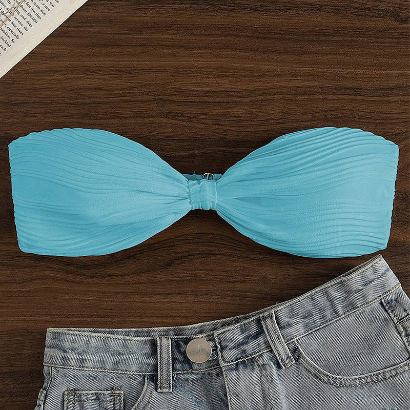Damen Bandeau-Bikini-Oberteil mit Plissee-Design