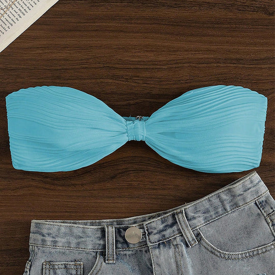 Damen Bandeau-Bikini-Oberteil mit Plissee-Design R&B