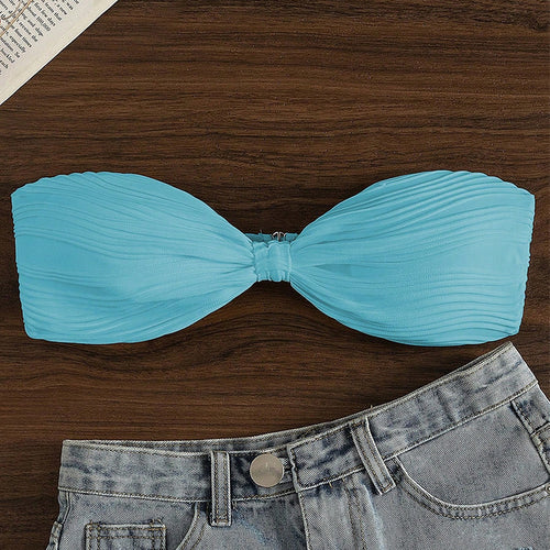 Damen Bandeau-Bikini-Oberteil mit Plissee-Design R&B