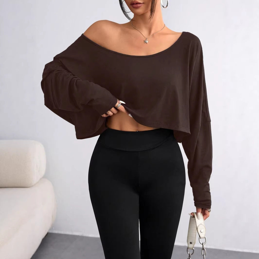 Damen Lässiges Crop-Top mit weitem Schnitt und asymmetrischem Ausschnitt R&B