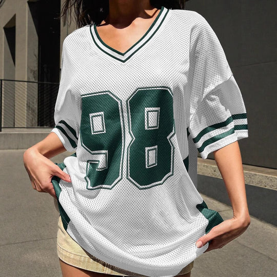 Damen Sportliches Fußballtrikot mit luftiger Netzstruktur und V-Ausschnitt R&B