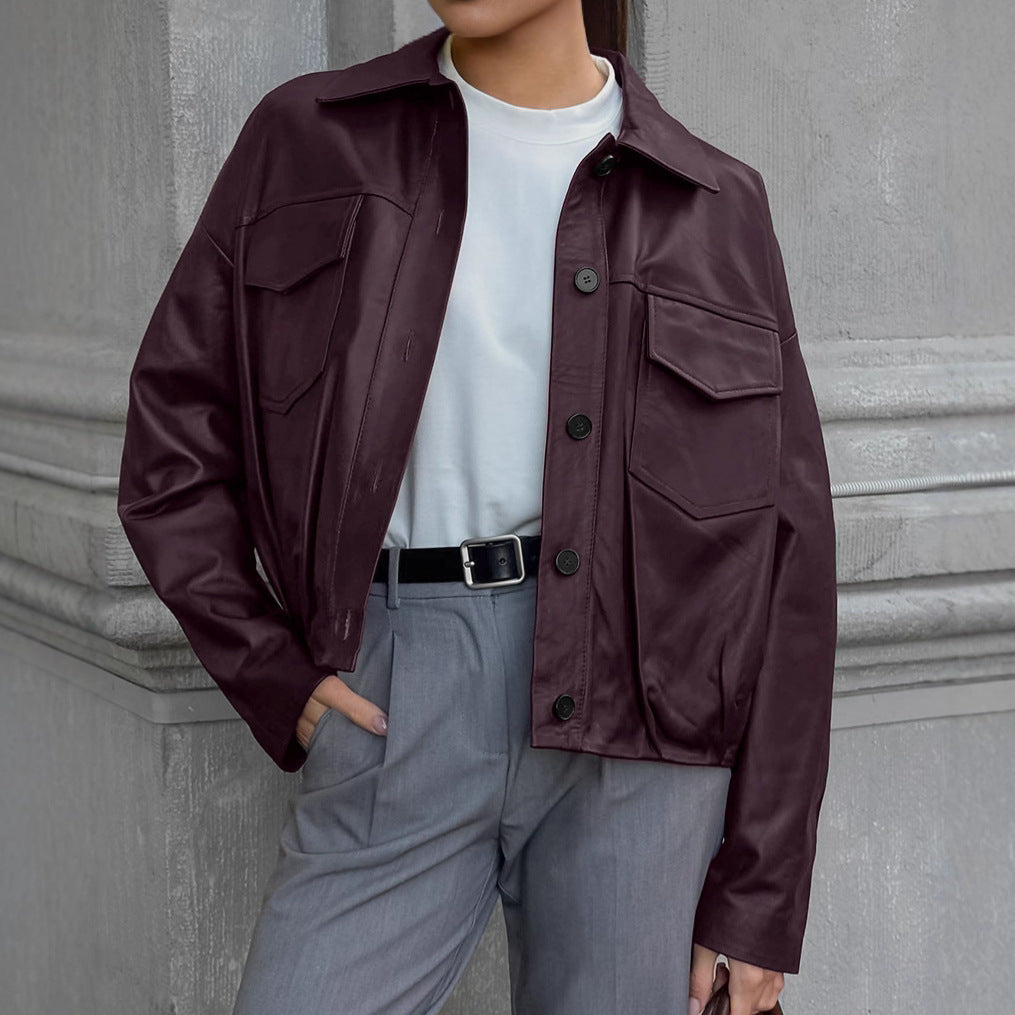 Damen Kunstlederjacke mit praktischen Taschen und modernem Schnitt R&B