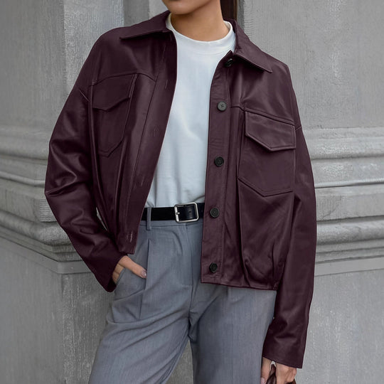 Damen Kunstlederjacke mit praktischen Taschen und modernem Schnitt R&B
