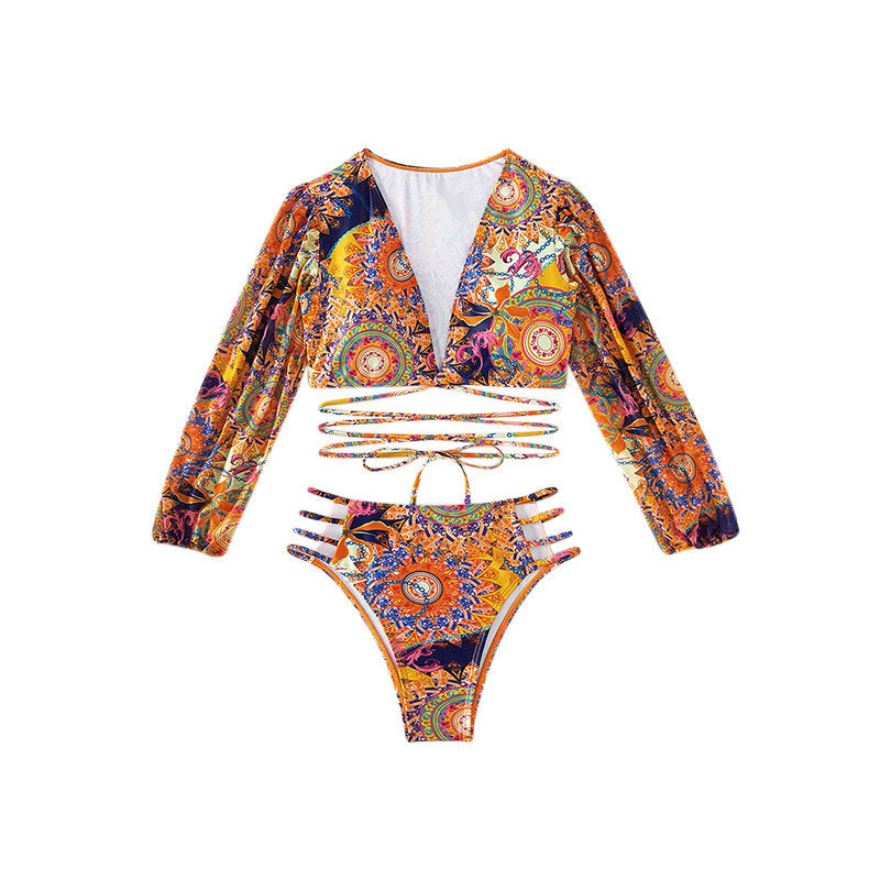 Damen Bikiniset mit langem Arm und verspielten Strapsen R&B