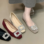 Damen elegante Ballerinas mit funkelndem Strass-Akzent und hochwertiger Oberflächenstruktur R&B