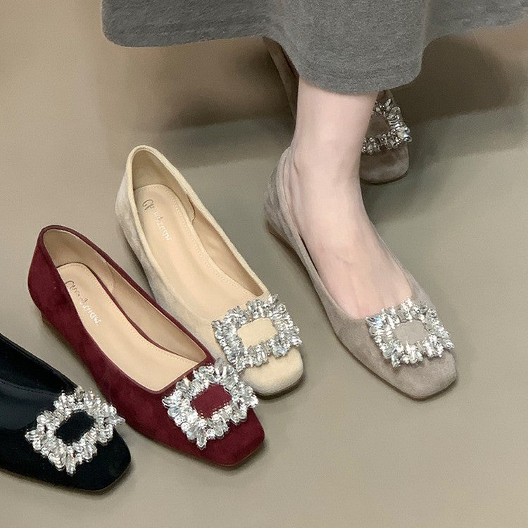 Damen elegante Ballerinas mit funkelndem Strass-Akzent und hochwertiger Oberflächenstruktur R&B