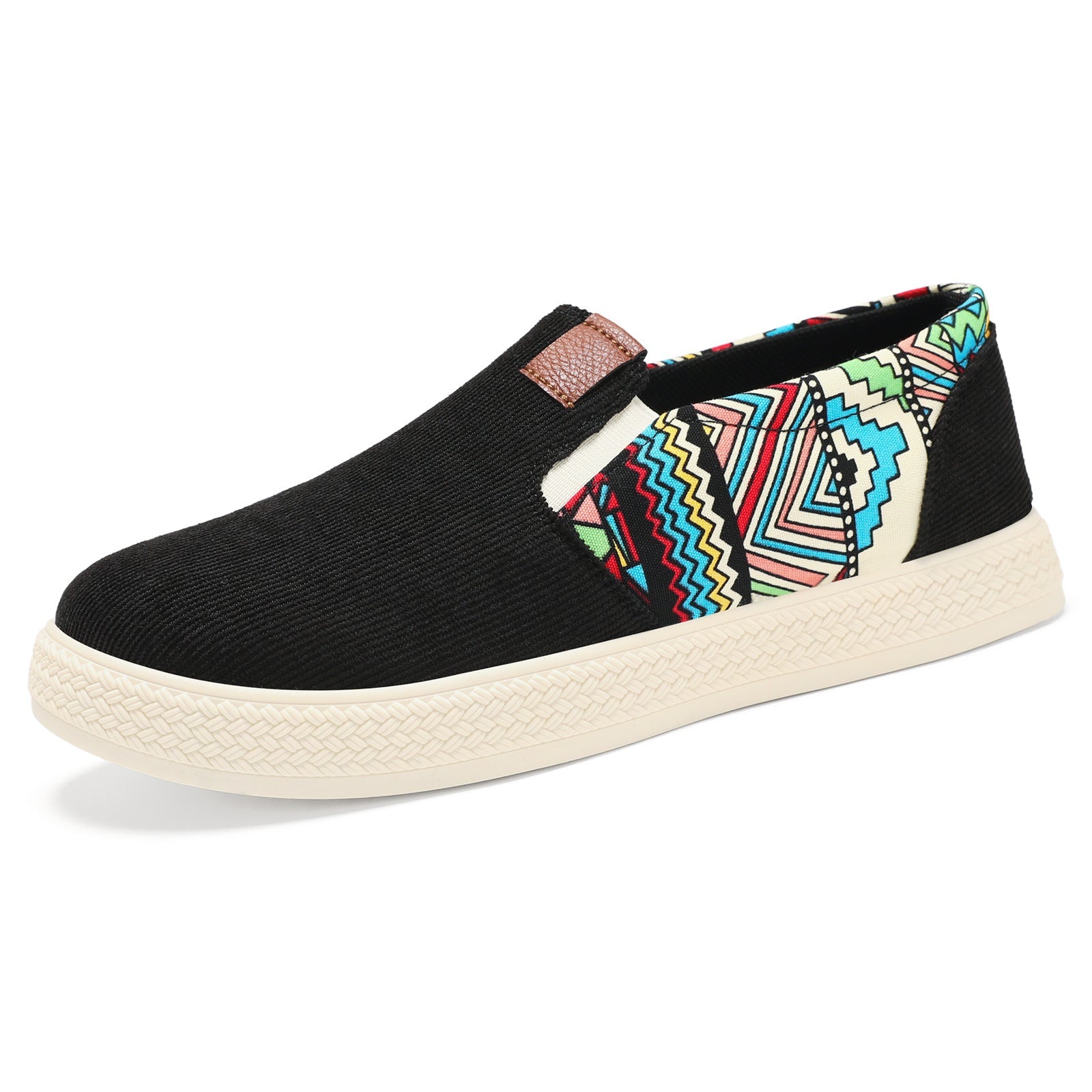 Damen Gemütliche Slip-On Sneakers mit buntem Muster und elastischem Einsatz
