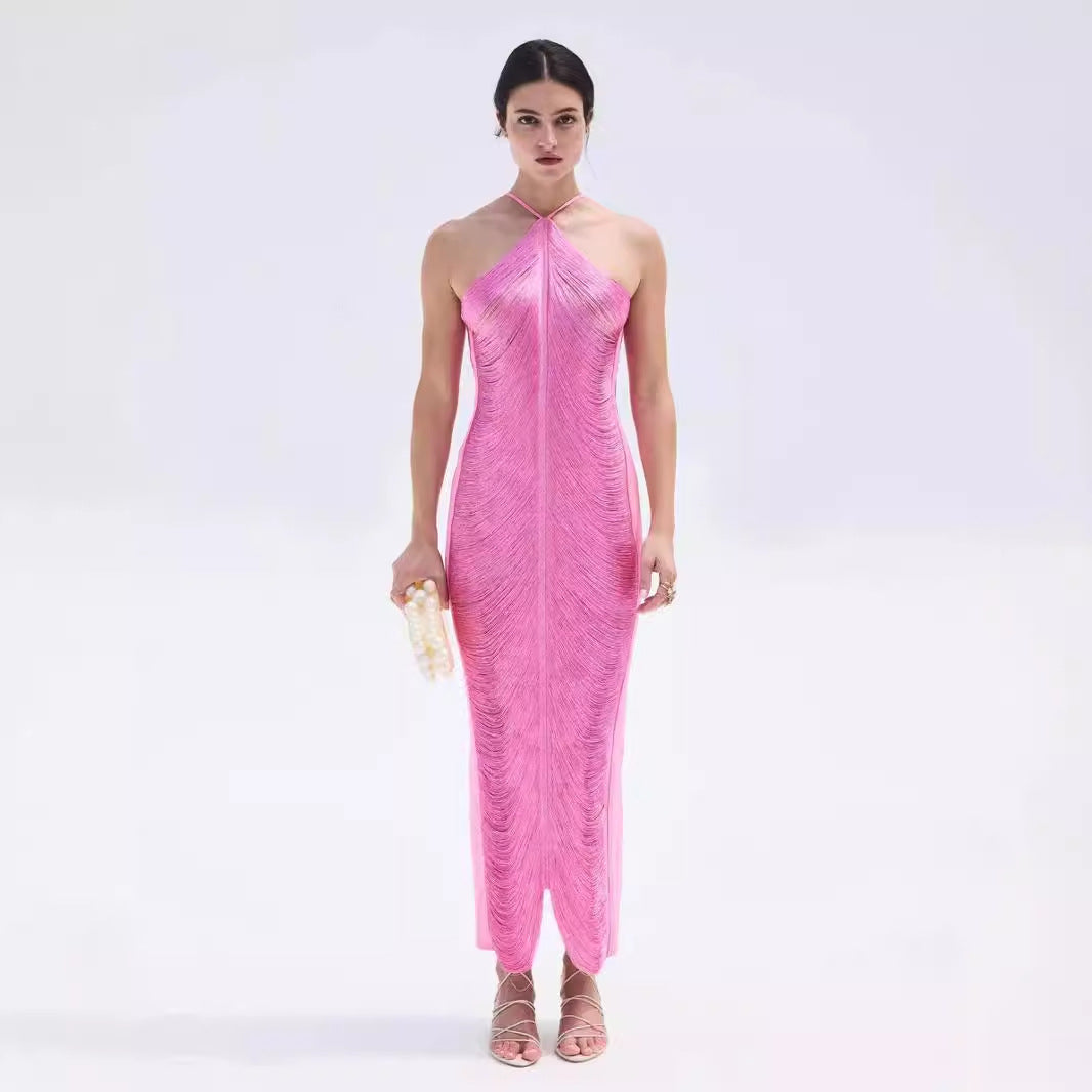 Damen Langkleid mit raffiniertem Schlitz und elegantem Kragen R&B
