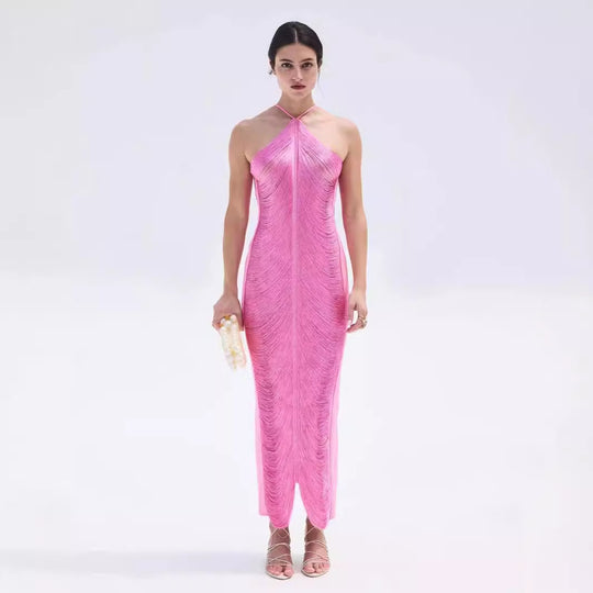 Damen Langkleid mit raffiniertem Schlitz und elegantem Kragen R&B