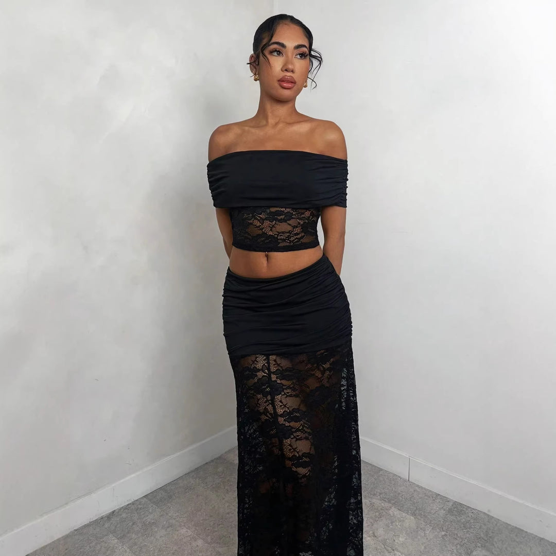 Damen nan Maxirock mit gerafftem Mini-Innenslip und floralem Spitzen-Überwurf R&B