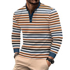 Herren Langarm-Henley-Shirt mit sportlichem Streifenmuster und modernem Kragen R&B