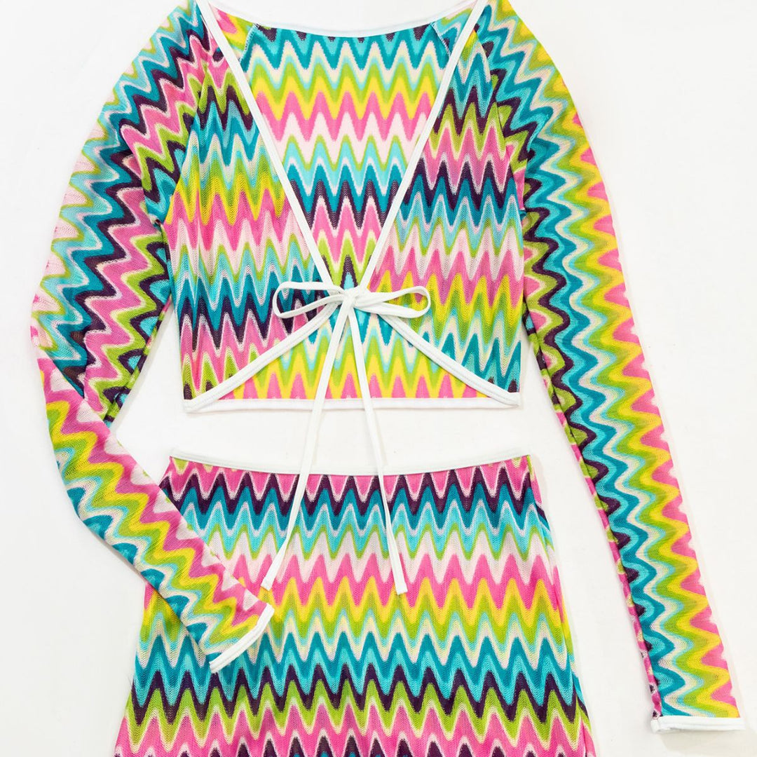 Damen Bunt gemustertes Crop-Top und Rock-Set R&B