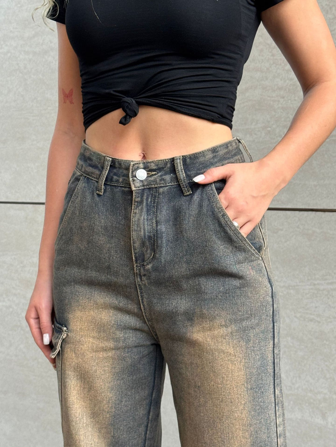 Damen modische Cargo-Jeans mit praktischen Seitentaschen und lässigem Schnitt R&B