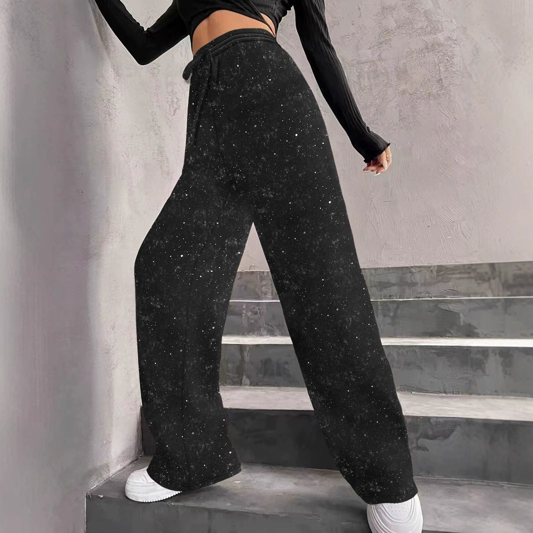 R&B | Weites Bein Glitzerdetails Elastischer Bund mit Kordelzug Voller Länge