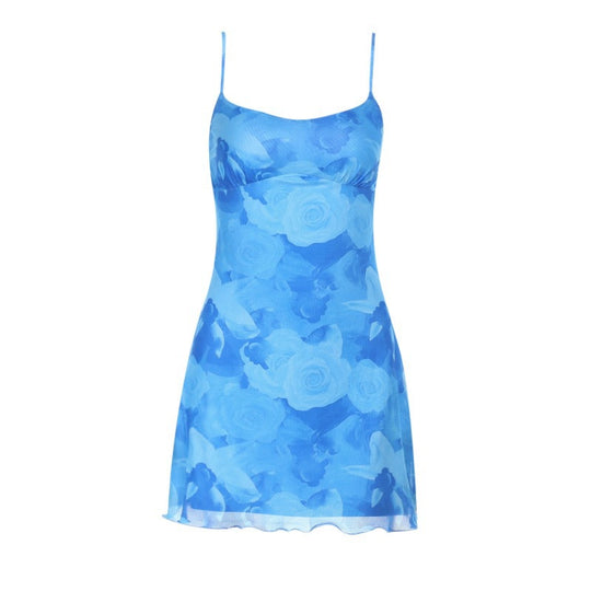 Damen Floral Minikleid im lässigen Schnitt mit Spaghetti-Trägern R&B