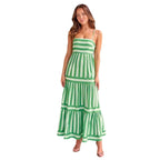 Damen Maxikleid mit schmalen Trägern und gestreiftem Design R&B
