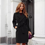 Damen eleganter Trenchcoat mit Taillengürtel und praktischen Taschen R&B