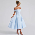 Damen Off-Shoulder Cocktailkleid mit voluminösem Rock und elegantem Trägerdesign R&B