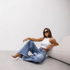 Damen Weite Jeans im Vintage-Stil mit hohen Taschen und trendigen Used-Effekten R&B
