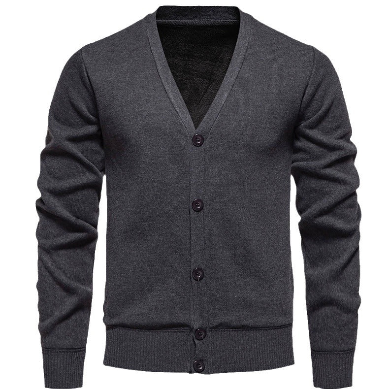 Herren kuschelige Strickjacke mit V-Ausschnitt und Knopfleiste R&B