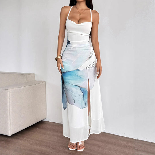 Damen Maxikleid mit zartem Blumenmotiv und spielerischen Spaghettiträgern R&B