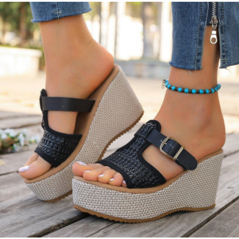 Damen Wedge-Pantoletten mit geflochtenem Riemen und komfortablem Fußbett R&B