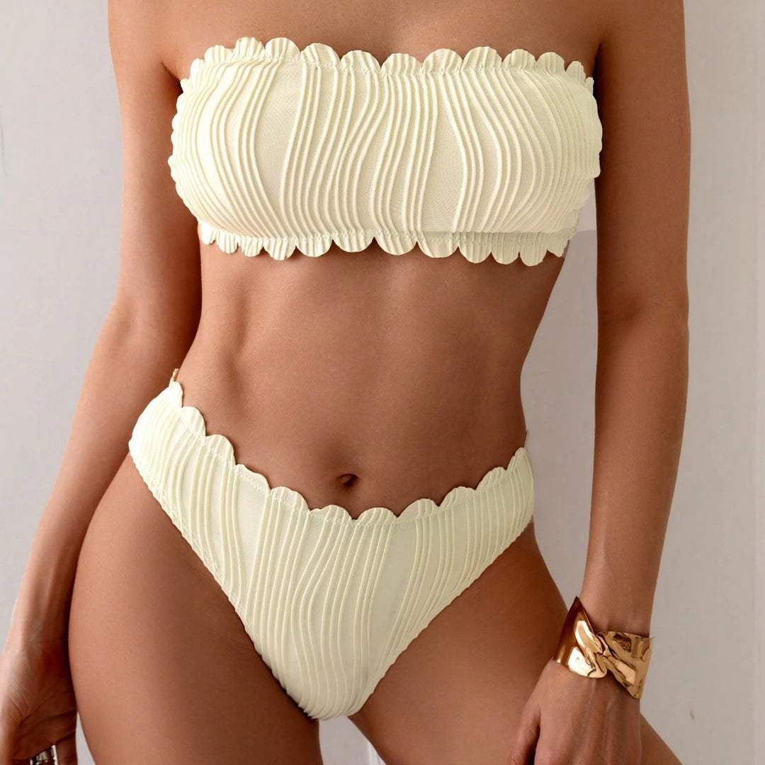 Damen Bandeau-Bikini mit modischem Wellenmuster R&B