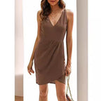 Damen Kurzes Wickelkleid mit V-Ausschnitt und asymmetrischem Saum R&B