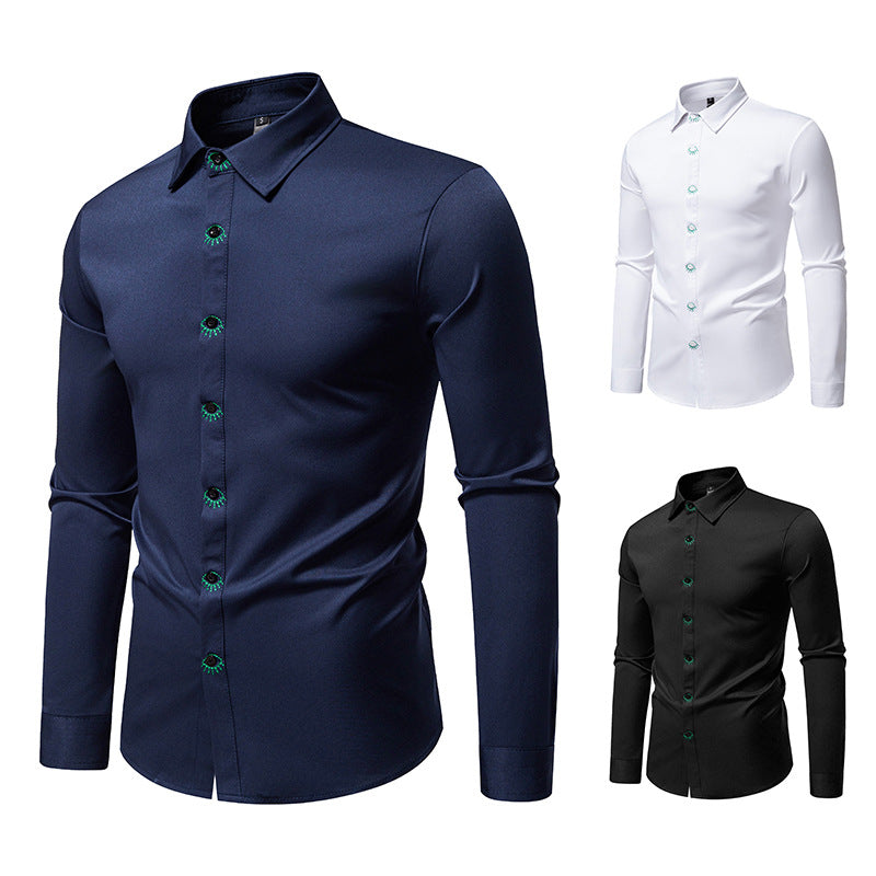 Herren elegantes Langarmhemd mit kreativen Stickdetails R&B