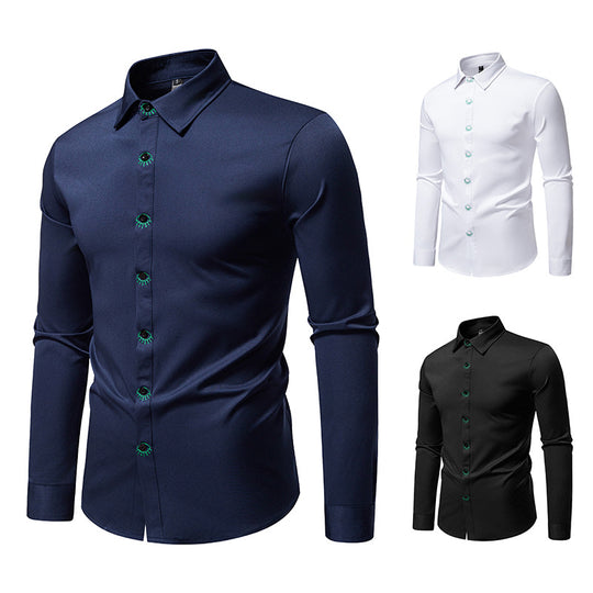 Herren elegantes Langarmhemd mit kreativen Stickdetails R&B