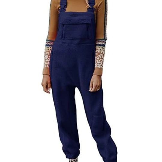 Damen Flauschiger Overall mit verstellbaren Trägern und Eingrifftaschen R&B
