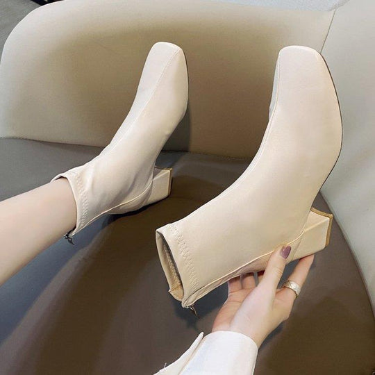 Damen elegante Stiefeletten mit blockiertem Absatz und Reißverschluss R&B