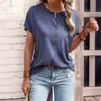 Damen Kurzarm Blusenshirt mit Knopfleiste und legerem Schnitt