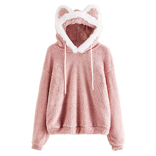 Damen Gemütlicher Kapuzenpullover mit süßem Ohren-Design und kuscheligem Fleece R&B