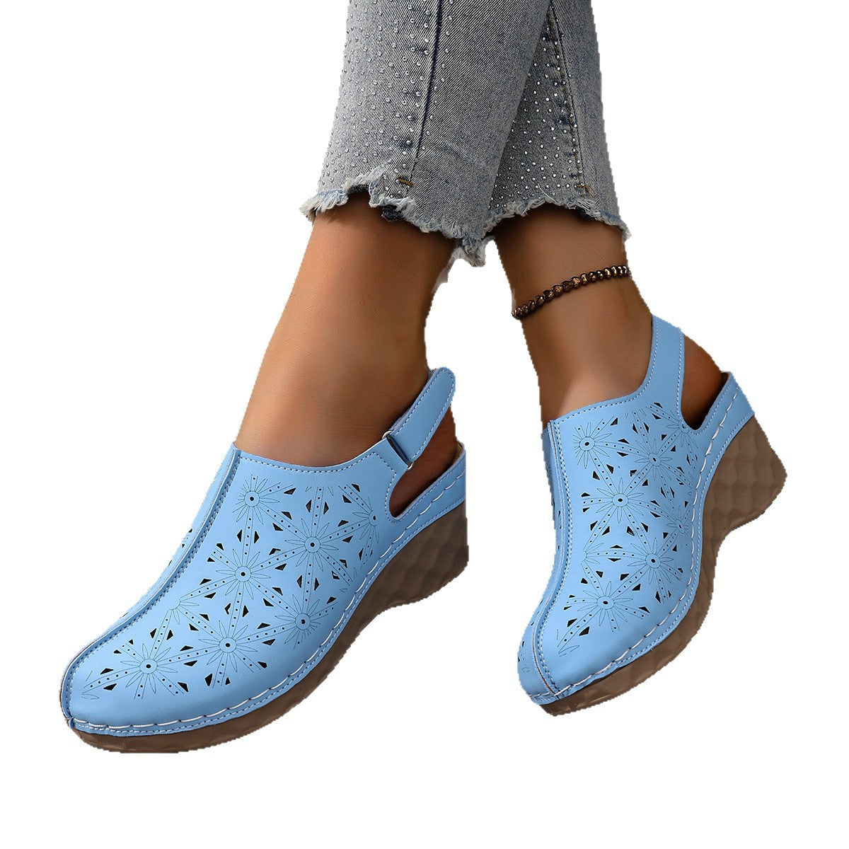 Damen Wedge-Clogs mit perforiertem Design und elastischem Einsatz R&B