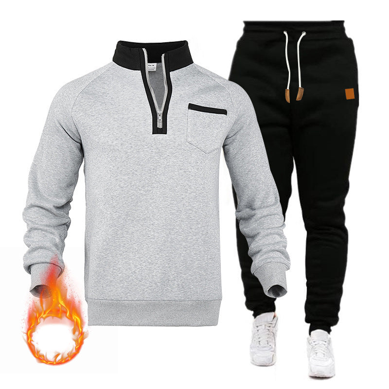 Herren Sweatshirt und Jogginghose Set mit modernem Stehkragen und praktischer Brusttasche R&B